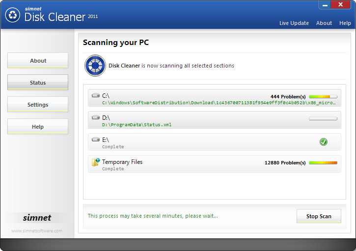 Click to view Simnet Disk Cleaner 2011 Tool 3.1.1.7 screenshot